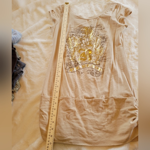 Venus - Womans Scoop Neck Tan blouse with Gold Embellished Design in front - Lg - Picture 6 of 8